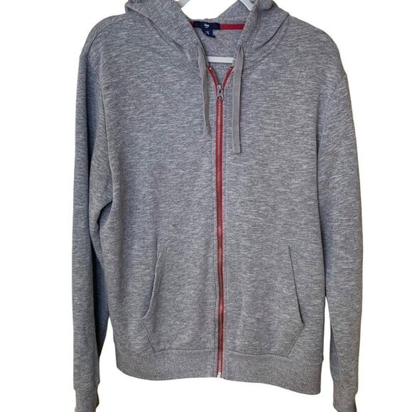 GAP Jacket Women's Size Medium Full Zip Hoodie Gray Red Trim Front Pockets - Picture 1 of 6